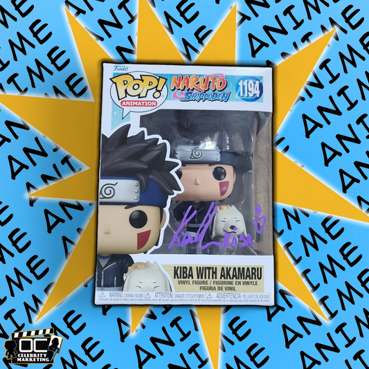 Kyle Hebert signed Naruto Shippuden Kiba w/ Akamaru Funko 1194 QR OCCM-Purple