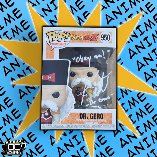 Kent Williams signed Dragon Ball Z Dr. Gero Funko 950 auto QR code OCCM Obey Me!