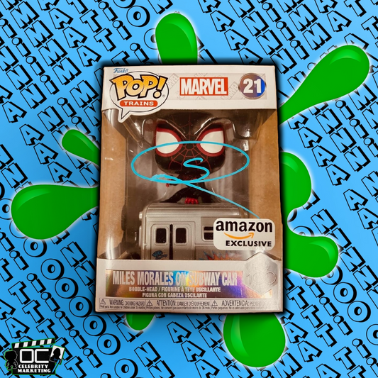 Shameik Moore signed Disney 100 Marvel Miles Morales on subway car Funko 21 OCCM