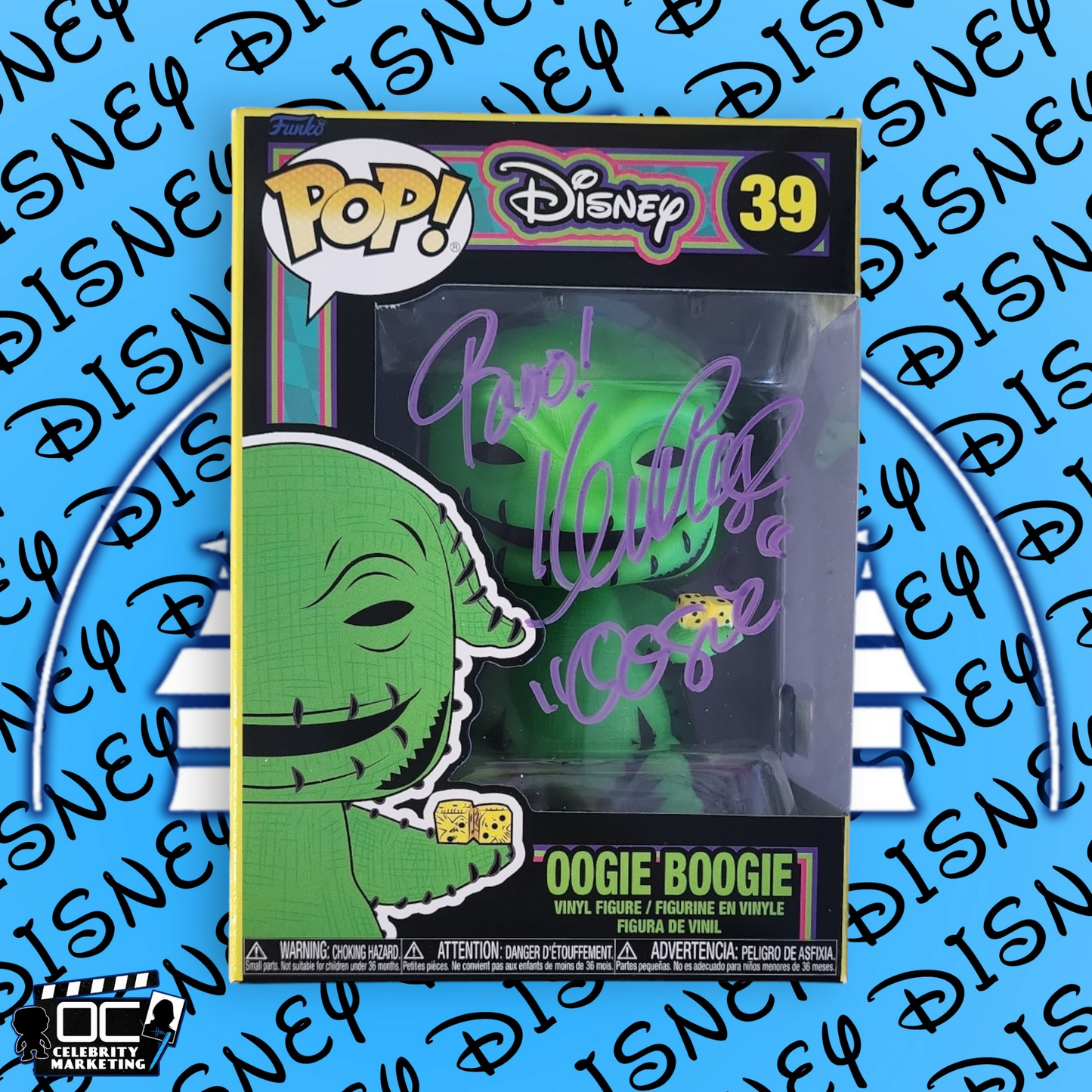 Ken Page signed BLKLT Oogie Boogie Funko Disney NBC #39 OCCM QR code Autographed