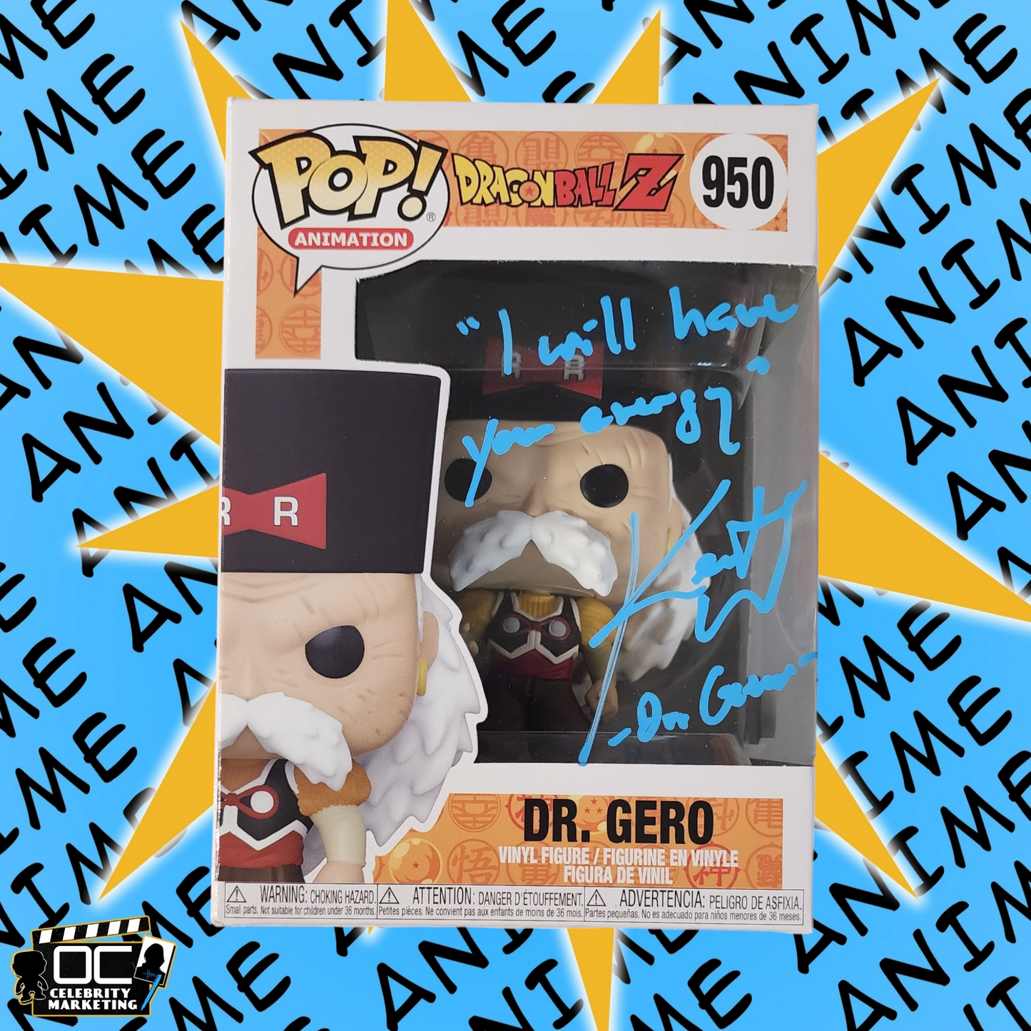 Kent Williams signed Dragon Ball Z Dr. Gero Funko 950 autograph QR code OCCM-QA