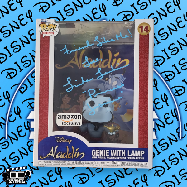 Linda Larkin signed Amz Excl. Disney VHS Cover Genie With Lamp Funko OCCM QR-FLM