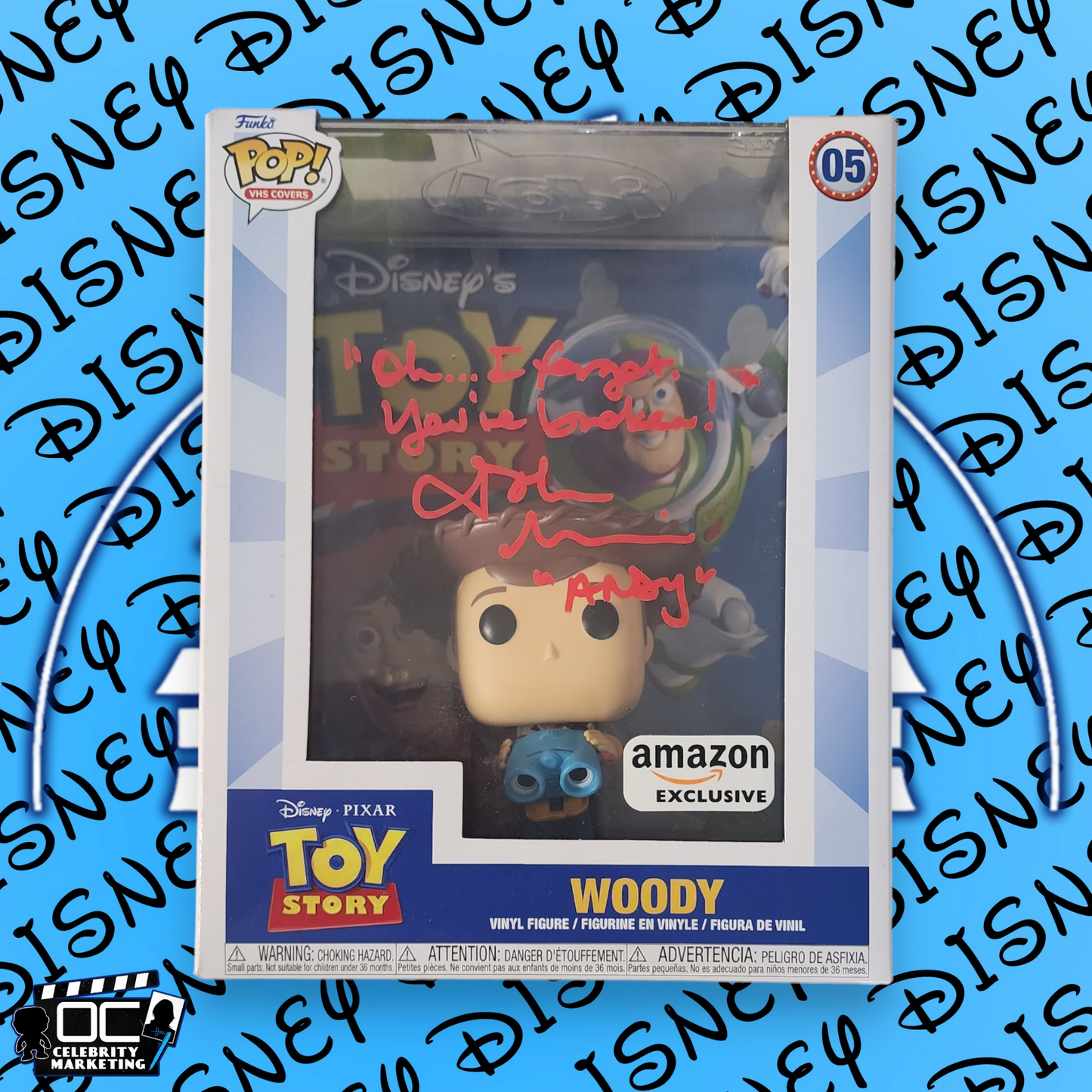 John Morris signed Amz Excl. Disney VHS Cover Toy Story Woody Funko OCCM QR-OIFYB