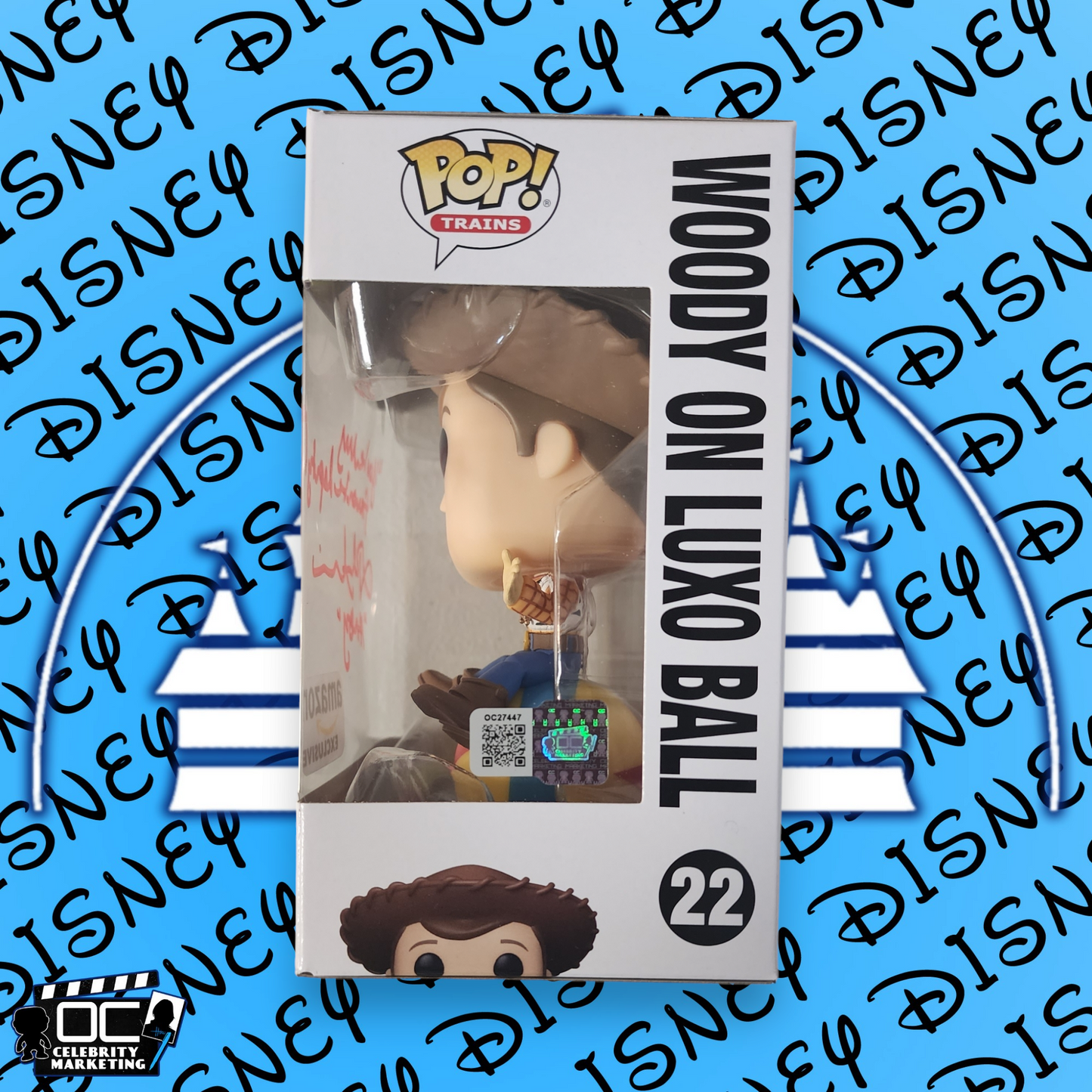 John Morris signed Disney 100 Amz Excl Woody On Luxo Ball Funko #22 OCCM QR-YMFD