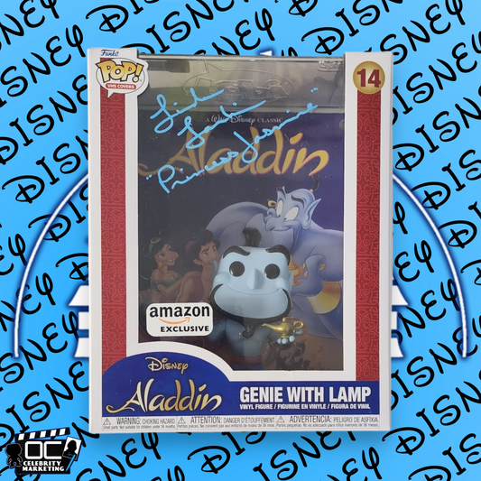 Linda Larkin signed Amz Excl. Disney VHS Cover Genie With Lamp Funko OCCM QR-CN