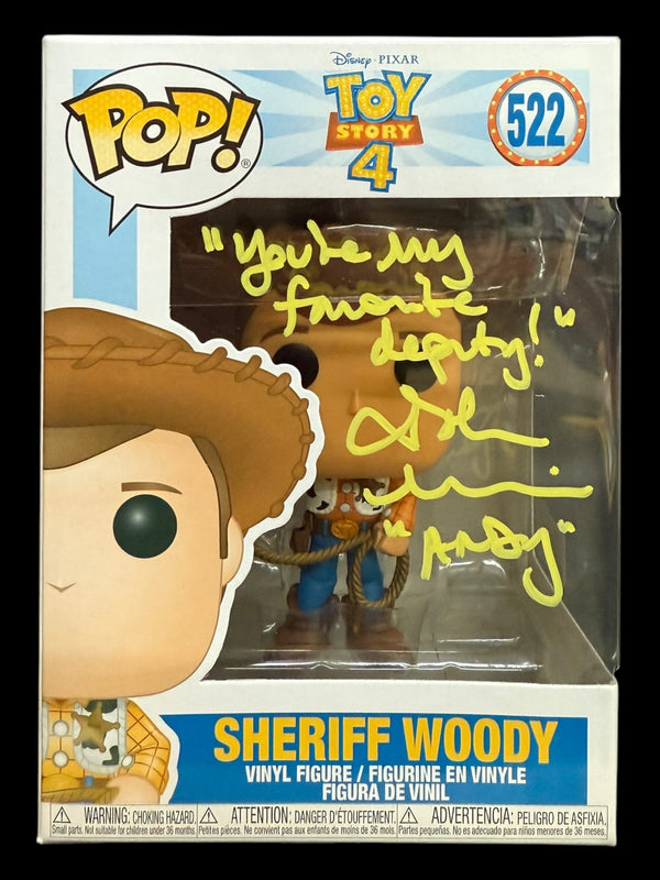 John Morris signed Disney Toy Story 4 Sheriff Woody Funko #522 Quote #4