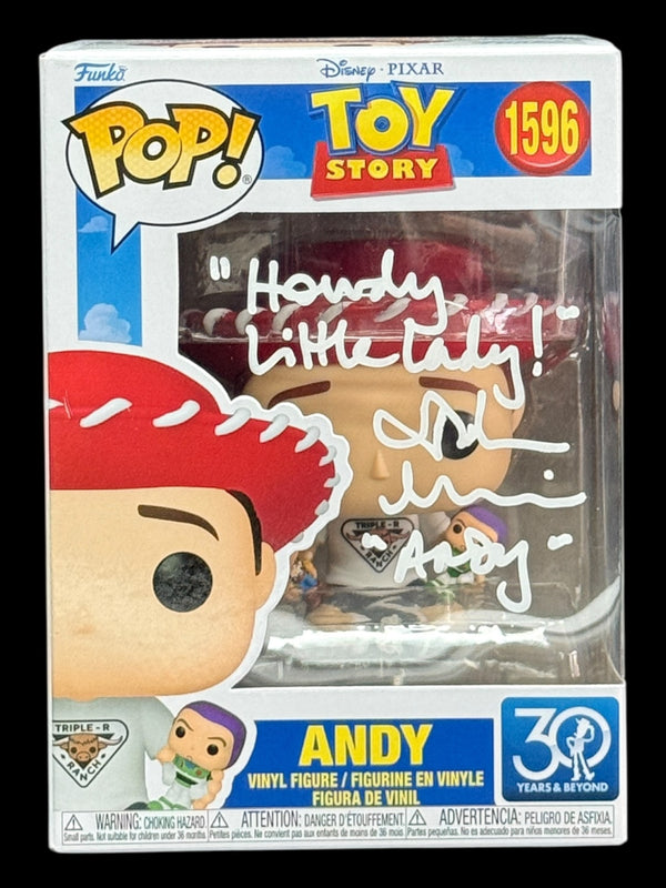 John Morris signed Disney Pixar Toy Story 30 Years and Beyond Andy Funko Pop! - "Howdy Little Lady!"