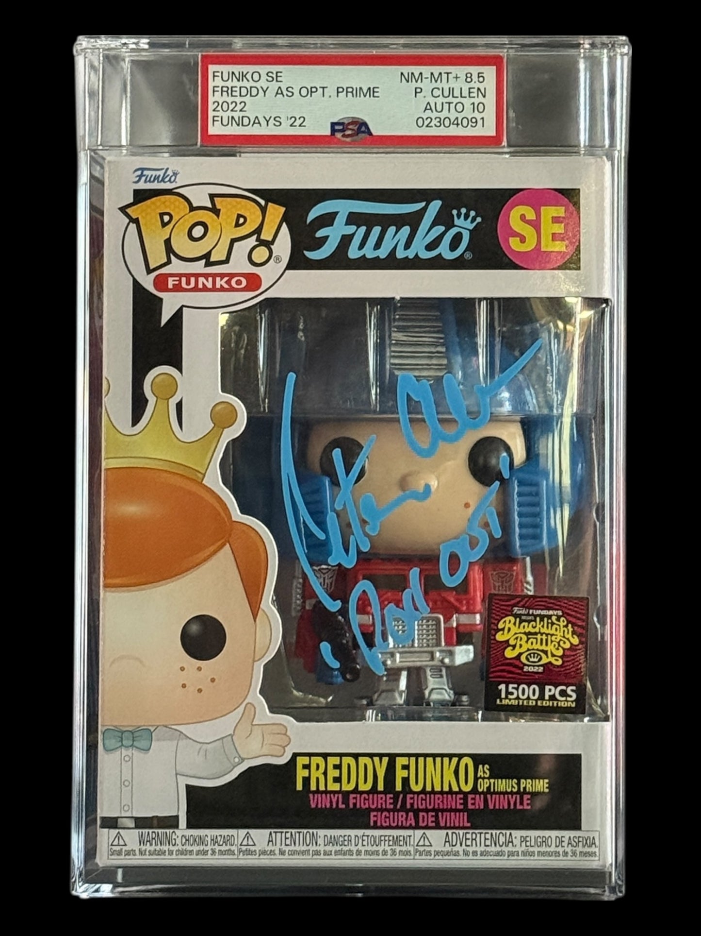 Peter Cullen signed PSA Encap. Freddy Funko as Optimus Prime NM-MT+8.5 NFT Funko Pop!