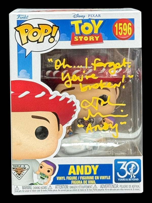 John Morris signed Disney Pixar Toy Story 30 Years and Beyond Andy Funko Pop! - "Oh...I forgot, you're broken!"