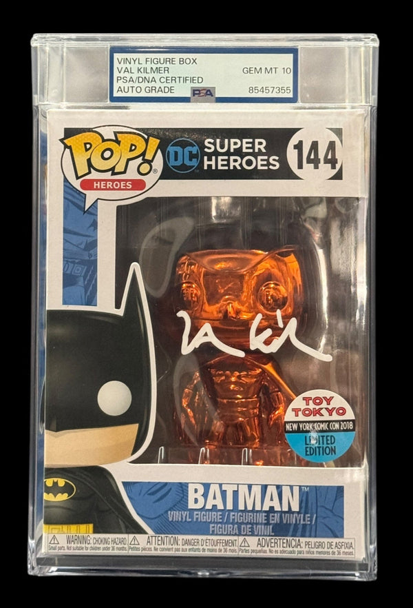 Val Kilmer signed PSA Encap Gem Mint 10 Toy Tokyo Exclusive NYCC LE Orange Chrome DC Super Heroes Batman Funko Pop #144 1C