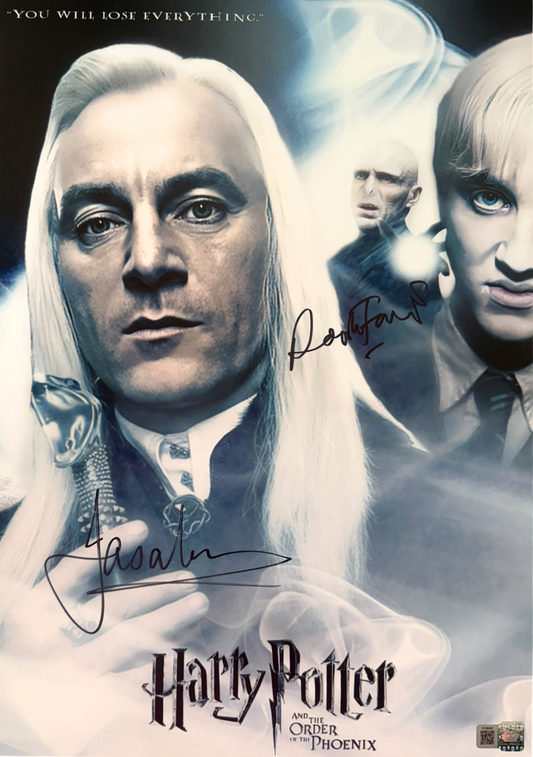 Ralph Fiennes & Jason Isaacs signed 12x18 Harry Potter movie poster cardstock photo