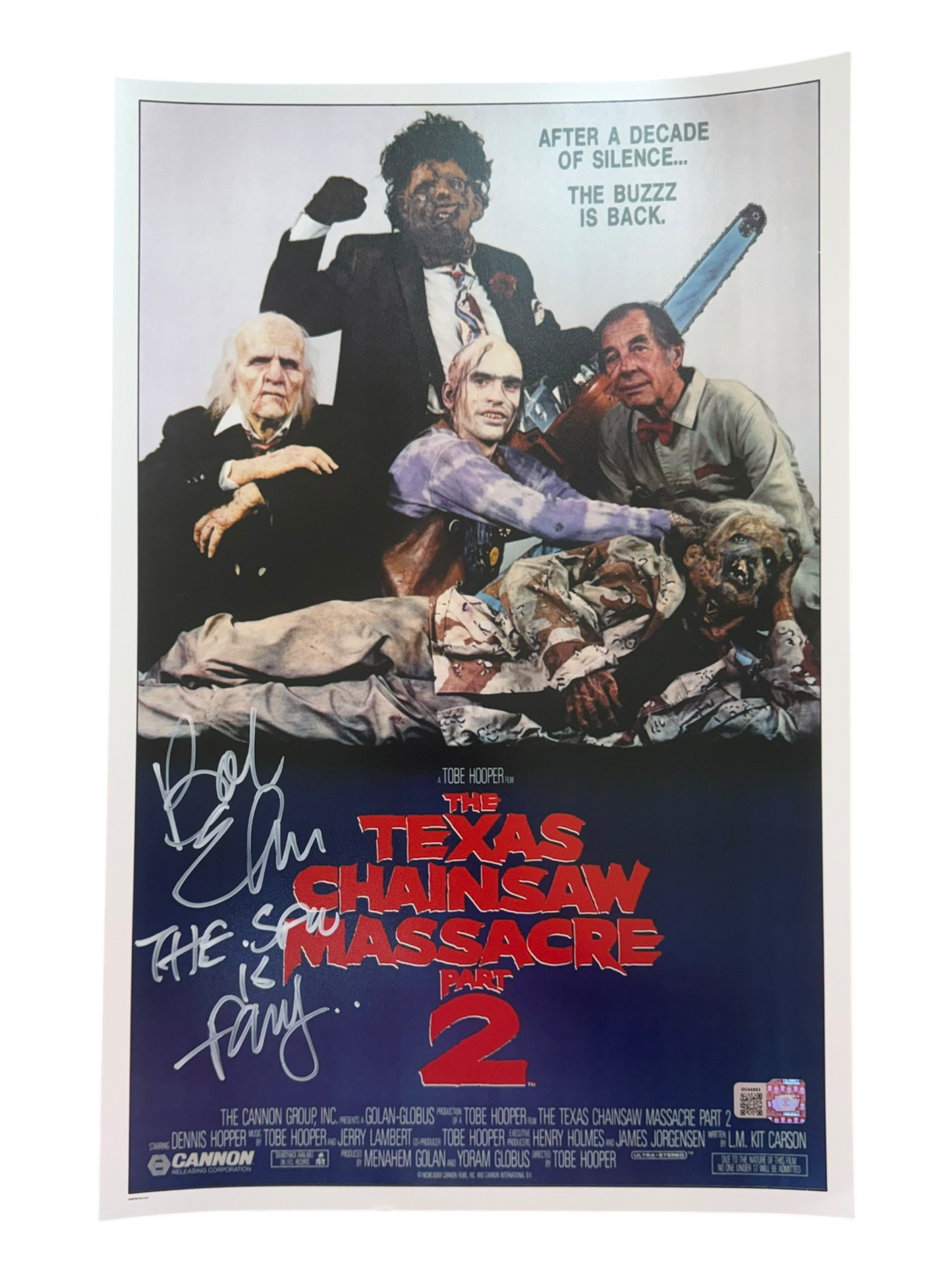 Bob Elmore signed The Texas Chainsaw Massacre Part 2 movie poster photo 1A