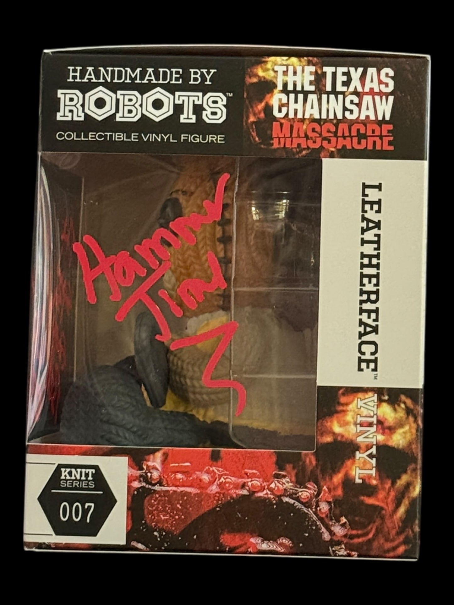 Brett Wagner signed Handmade by Robots Knit Series Leatherface Vinyl Figure - "The Saw is Family"