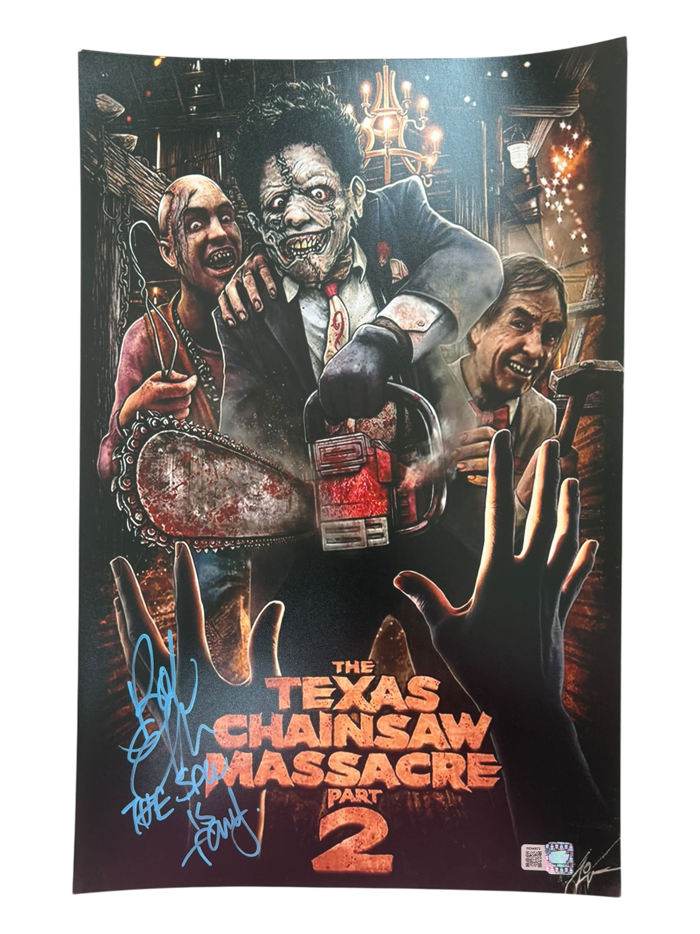 Bob Elmore signed The Texas Chainsaw Massacre Part 2 movie poster photo 1C