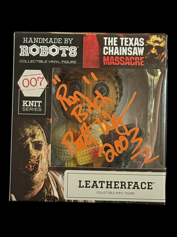 Brett Wagner signed Handmade by Robots Knit Series Leatherface Vinyl Figure - "Run B****!"