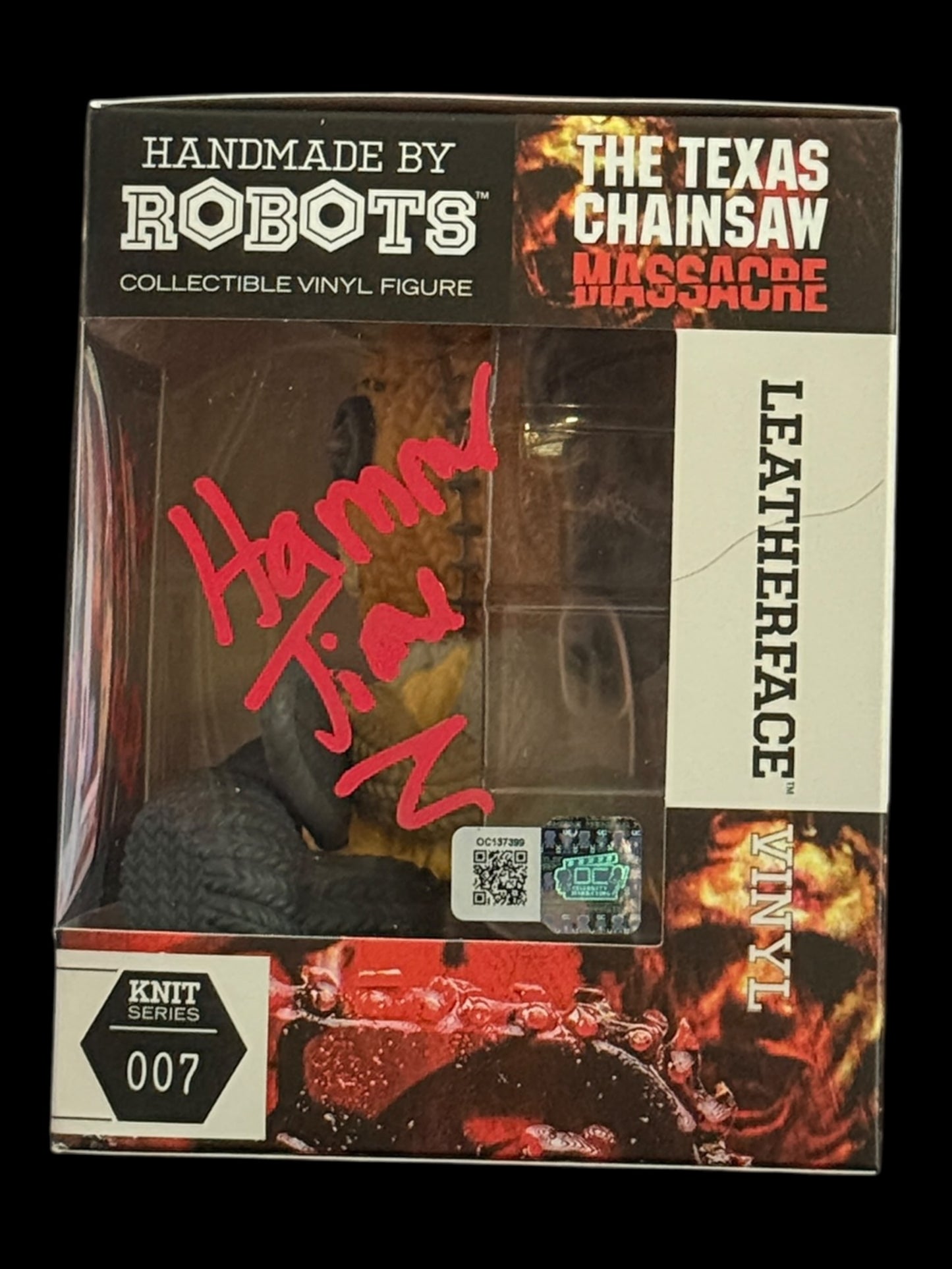 Brett Wagner signed Handmade by Robots Knit Series Leatherface Vinyl Figure - "You're Next" Red