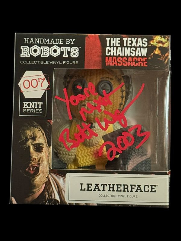 Brett Wagner signed Handmade by Robots Knit Series Leatherface Vinyl Figure - "You're Next" Red