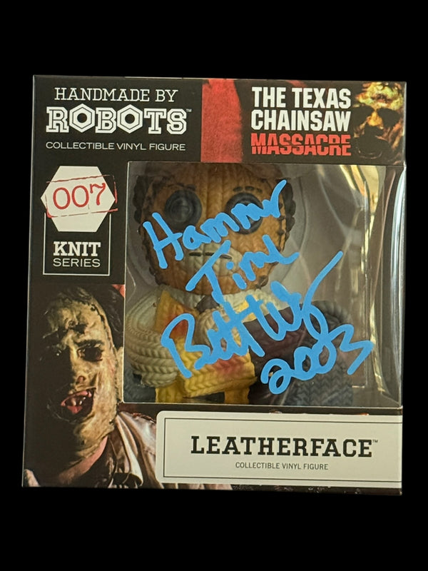 Brett Wagner signed Handmade by Robots Knit Series Leatherface Vinyl Figure - "Hammer Time"
