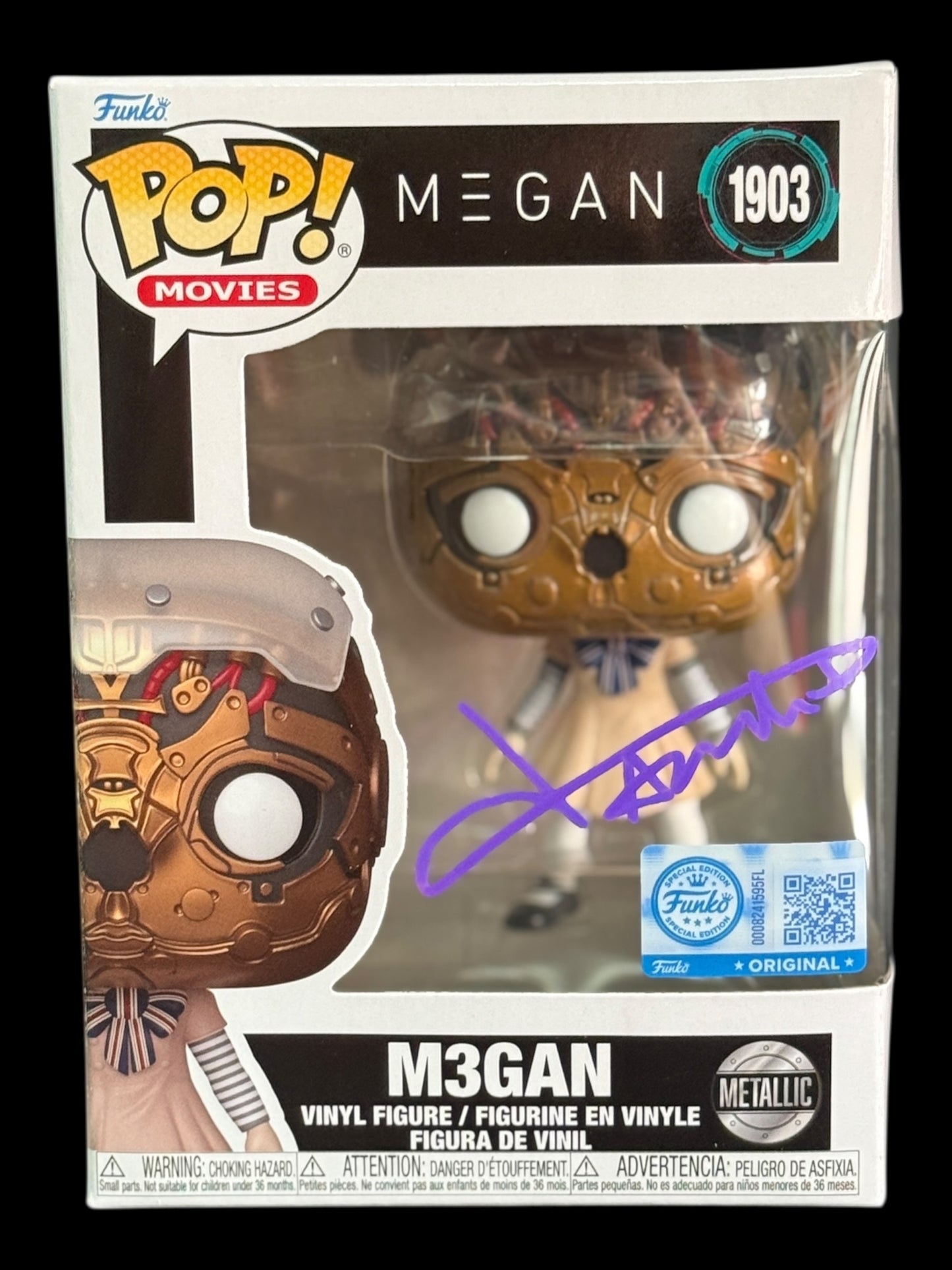 Amie Donald signed Funko Special Edition M3GAN Funko Pop! - Purple