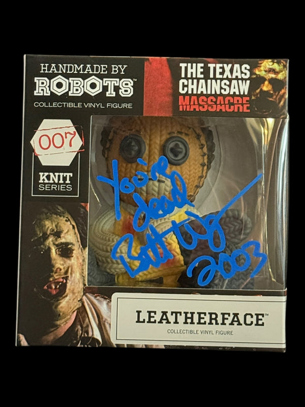Brett Wagner signed Handmade by Robots Knit Series Leatherface Vinyl Figure - "You're Dead"