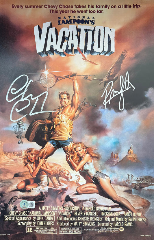 Randy Quaid and Chevy Chase signed 11x17 Vacation movie poster photo