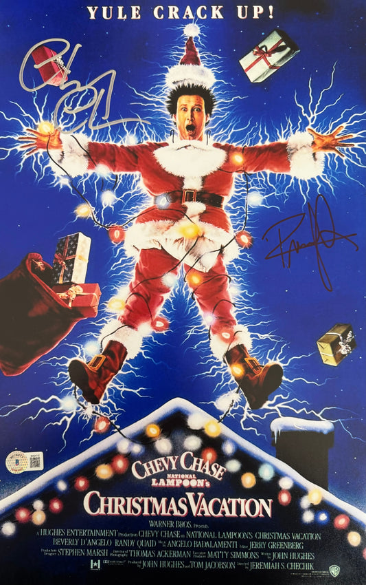 Randy Quaid and Chevy Chase signed 11x17 Christmas Vacation movie poster photo