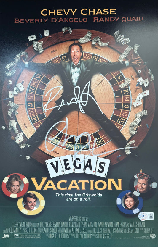 Randy Quaid and Chevy Chase signed 11x17 Vegas Vacation movie poster photo