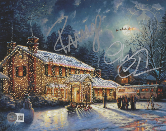 Randy Quaid and Chevy Chase signed 8x10 Christmas Vacation Thomas Kinkade Photo