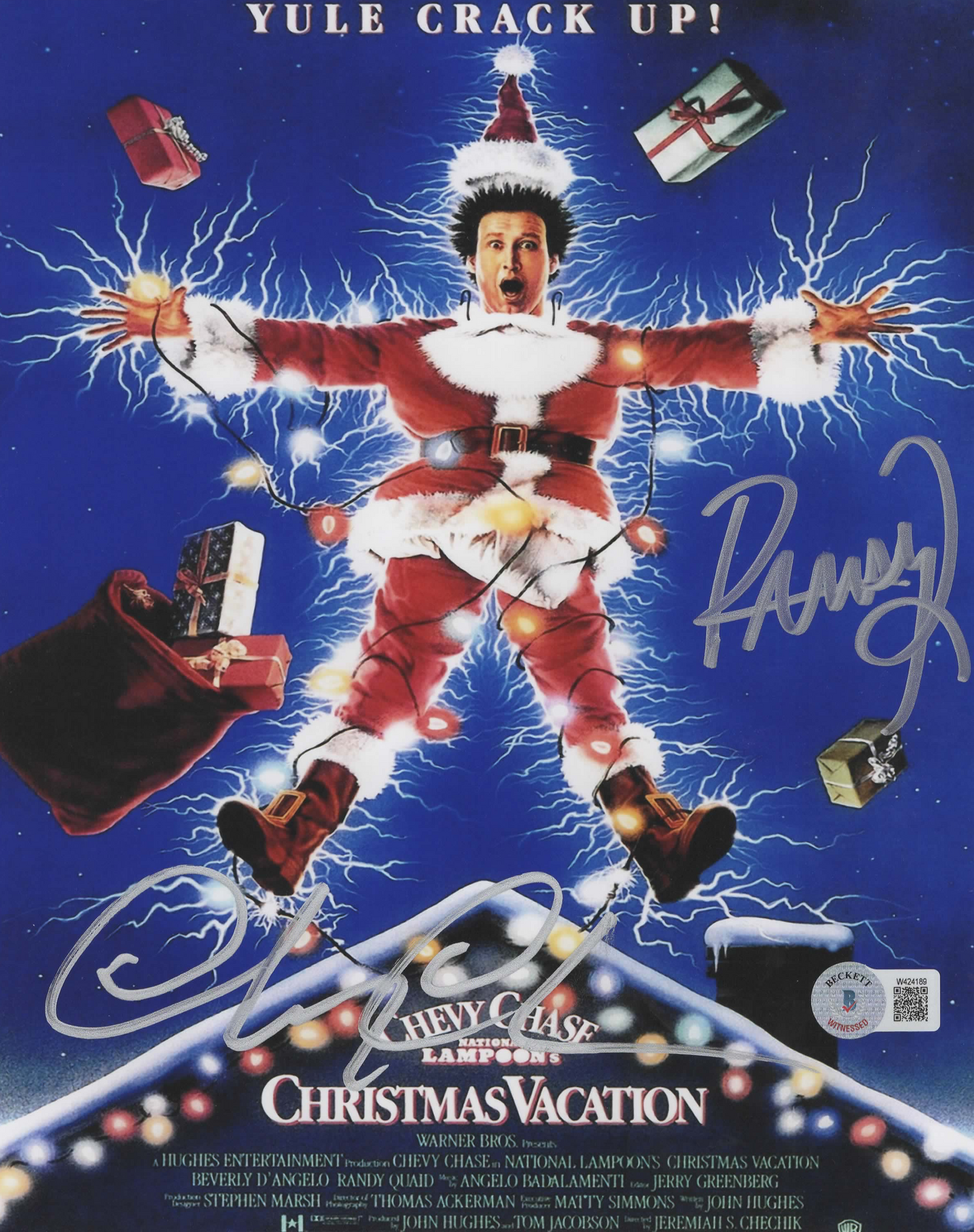 Randy Quaid and Chevy Chase signed 8x10 Christmas Vacation movie poster photo 1A