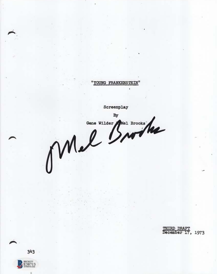 MEL BROOKS Autographed YOUNG FRANKENSTEIN Screenplay Title Page Beckett COA