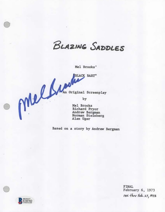 MEL BROOKS Autographed Original Screenplay Title Page BLAZING SADDLES BAS COA