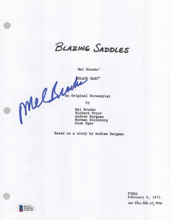 MEL BROOKS Autographed Original Screenplay Title Page BLAZING SADDLES BAS COA