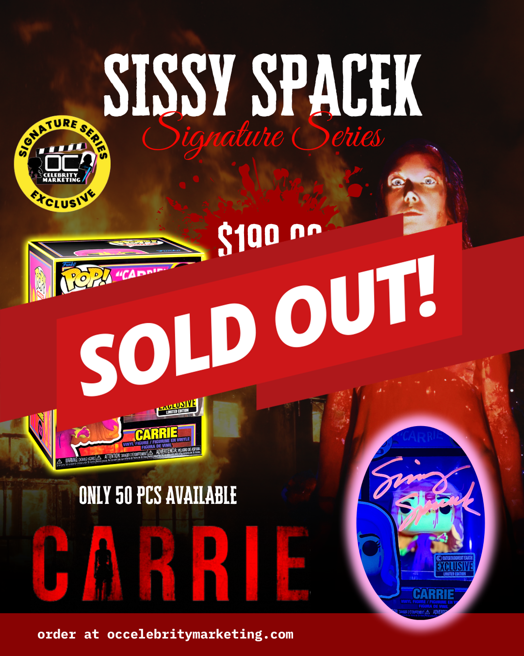 Sissy Spacek Signature Series: EE Exclusive LE Blacklight Carrie Funko Pop! #1436 (#/50)