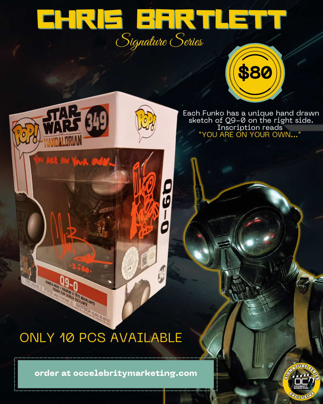 Chris Bartlett Signature Series: STAR WARS The Mandalorian Q9-0 Funko Pop! #349 (#/10)