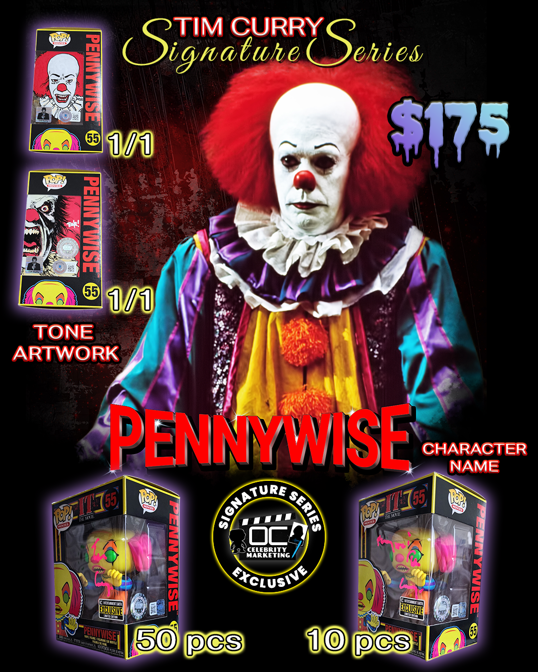 Tim Curry Signature Series: EE Exclusive LE IT The Movie Pennywise Funko Pop! #55 (#/50, #/10, 1/1)