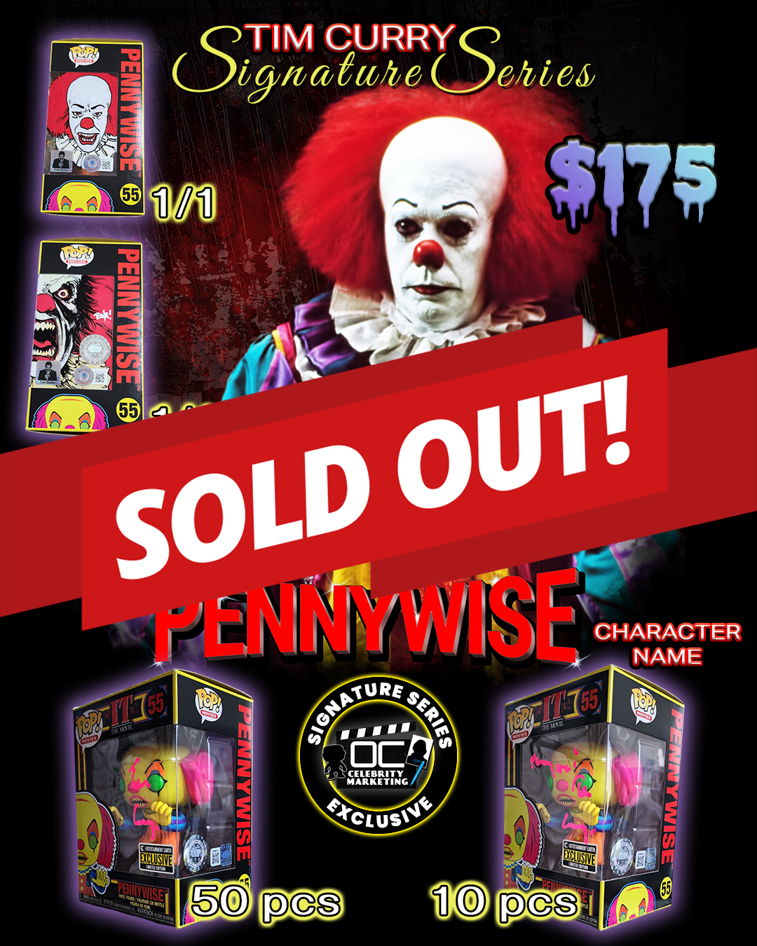 Tim Curry Signature Series: EE Exclusive LE IT The Movie Pennywise Funko Pop! #55 (#/50, #/10, 1/1)