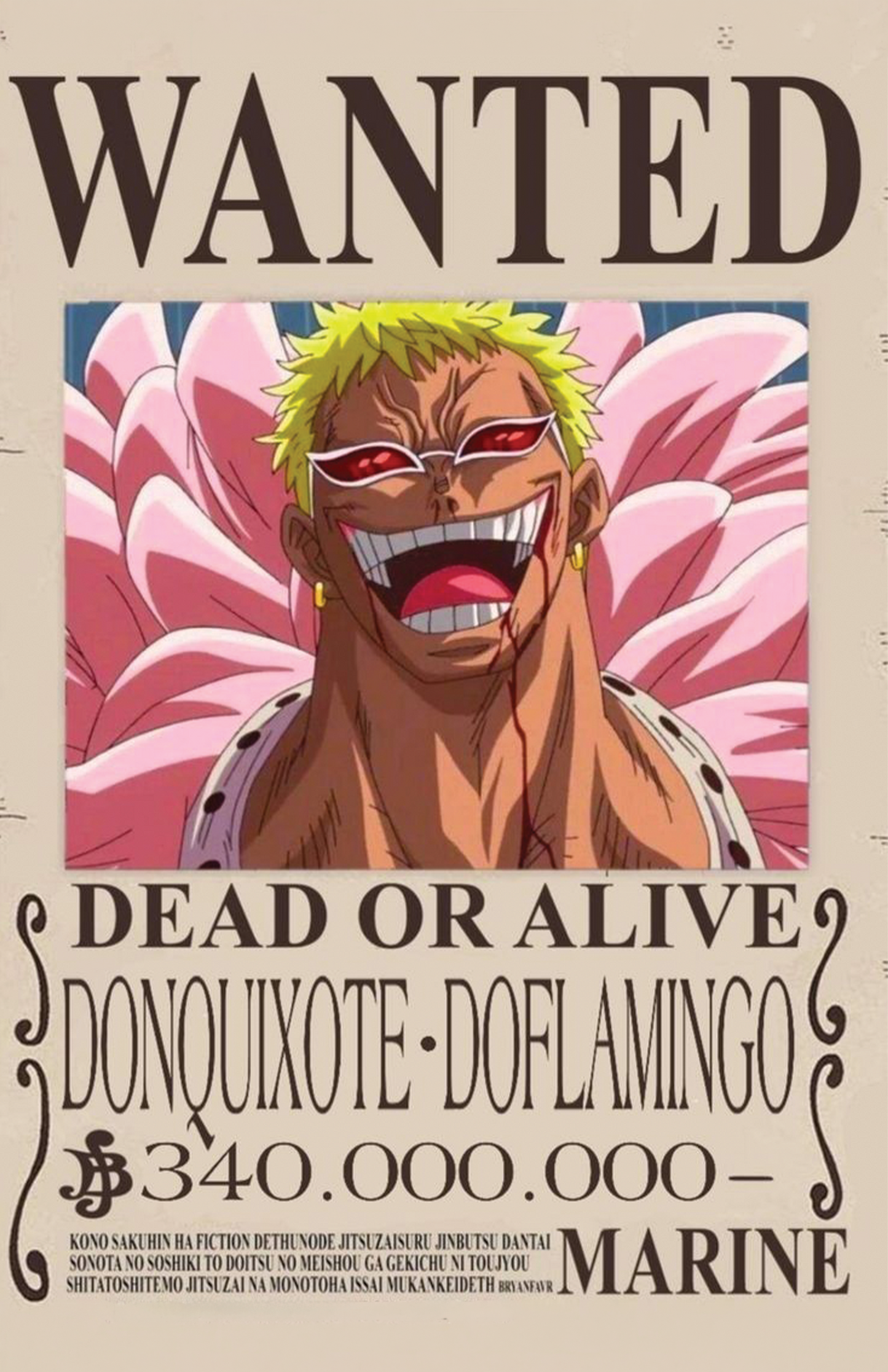 Robert McCollum signed Wanted Poster Doflamingo Image (11x17) Pre-Order