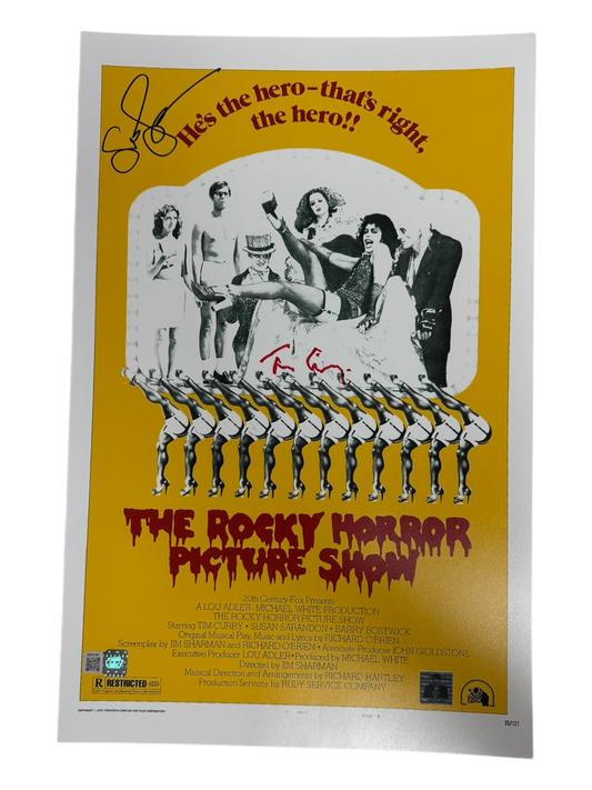 Tim Curry & Susan Sarandon 11x17 autographed Rocky Horror Picture Show Poster Photo OCCM QR code authenticated with Tim Curry Holo